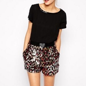 French Connection Sequin Beaded Romper With Pockets Size 6